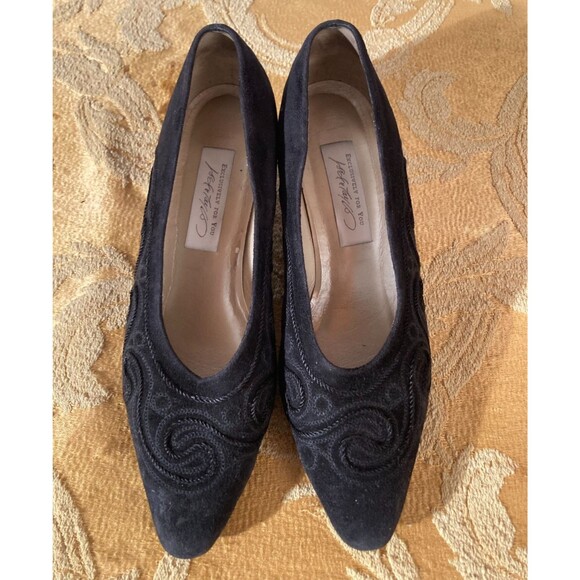 Vintage 90s Heels 1990s Black Suede Whimsigoth Goth Steam Punk Victorian Size 9B - Picture 1 of 10